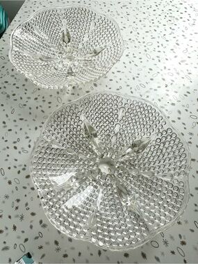 Vintage Hazel Atlas Clear Hobnail Teardrop Footed Glass Bowls - Set of 2